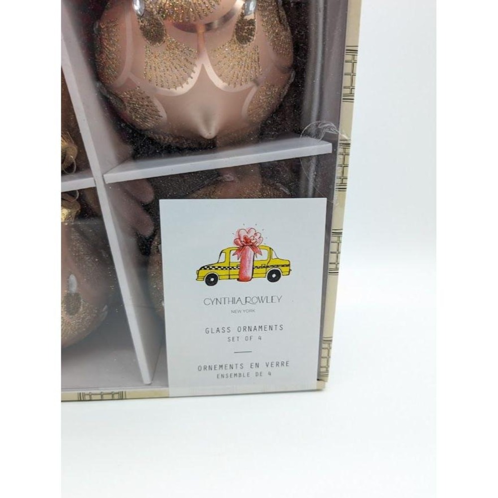 Cynthia‎ Rowley Glass Ornaments Set of 4 Teardrop Glitter Art Deco Christmas NEW - Picture 3 of 4